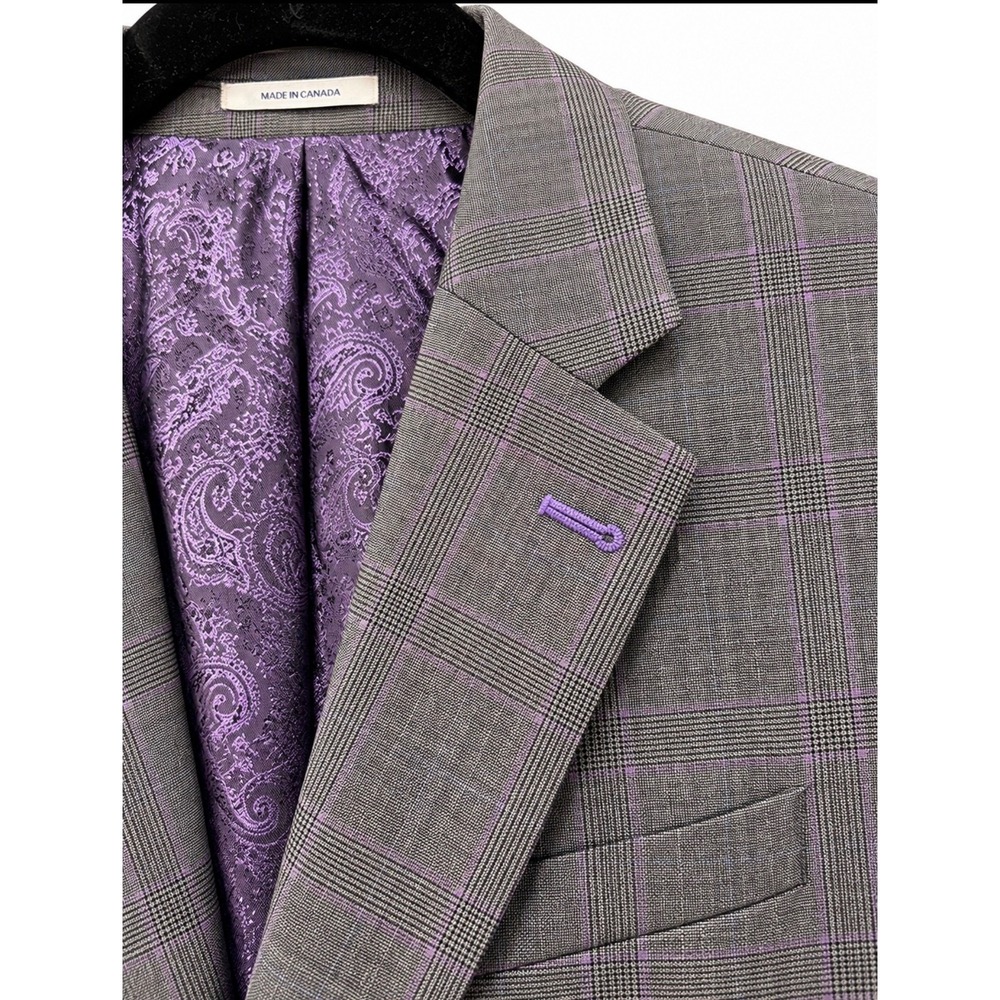 Peter Millar Blazer 42S 1 of 1 Wool Plaid Sport Coat Suit Jacket Purple Paisley